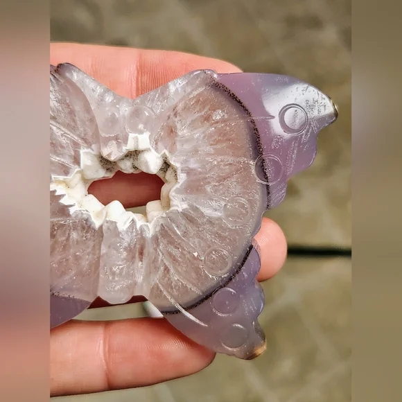 Natural Purple Agate Druzy Butterfly Crystal Carving - Picture 4 of 6
